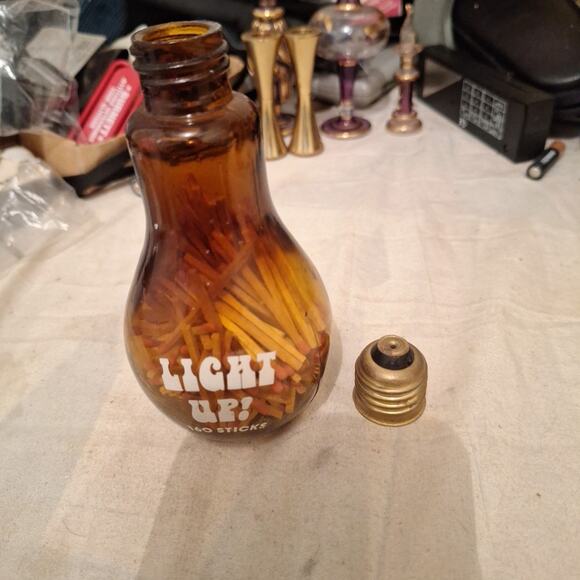 Vintage Amber Glass Light Bulb Match Stick Holder Mid Century Blown Glass 5.5” - Picture 5 of 5